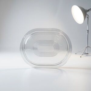 Vintage Pyrex Clear Glass Oval Refrigerator Dish Lid Art Deco Rings